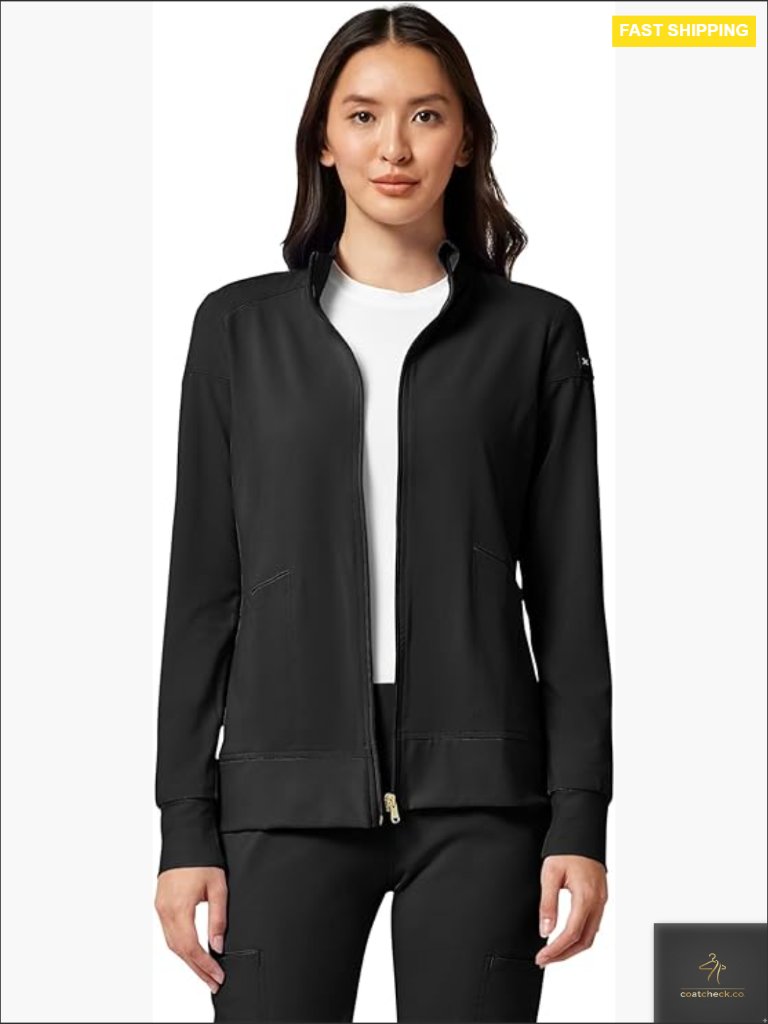 Zip Front Scrub Jacket With Pockets Moisture Wicking Stretch Fabric